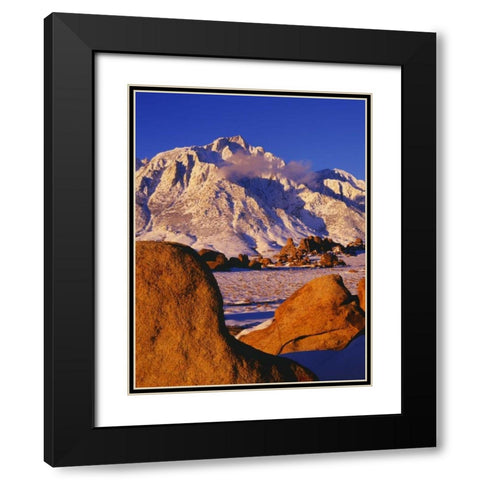 CA, Mt Whitney and Lone Pine peak in winter Black Modern Wood Framed Art Print with Double Matting by Flaherty, Dennis