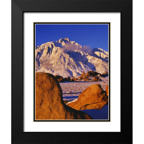 CA, Mt Whitney and Lone Pine peak in winter Black Modern Wood Framed Art Print with Double Matting by Flaherty, Dennis