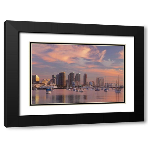 California, San Diego Marina and downtown Black Modern Wood Framed Art Print with Double Matting by Paulson, Don