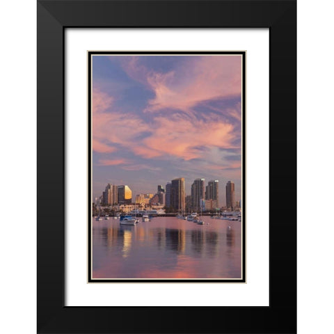 CA, San Diego Sunset view of marina and downtown Black Modern Wood Framed Art Print with Double Matting by Paulson, Don
