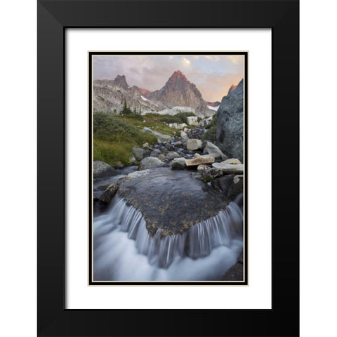 CA, Inyo NF Stream with waterfall and Mt Ritter Black Modern Wood Framed Art Print with Double Matting by Paulson, Don