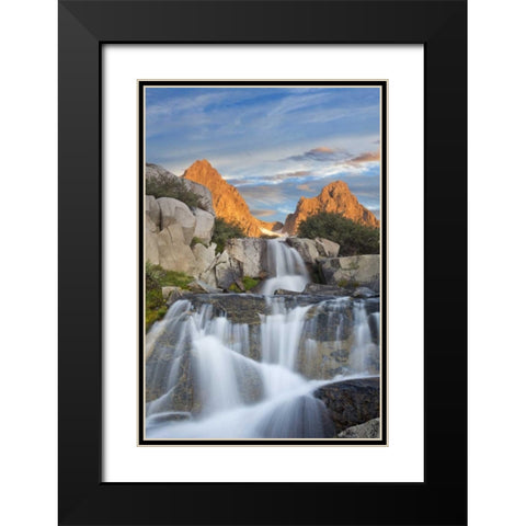 CA, Inyo NF Waterfalls below Mt Ritter, sunrise Black Modern Wood Framed Art Print with Double Matting by Paulson, Don