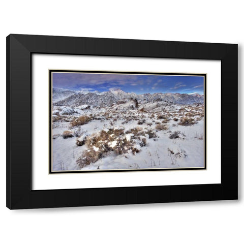 CA, Sierra Mts, Alabama Hills snowy landscape Black Modern Wood Framed Art Print with Double Matting by Welling, Dave