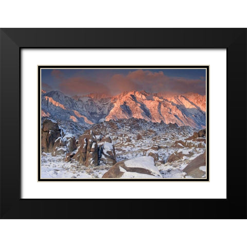 CA, Eastern Sierras Sunlight on winter landscape Black Modern Wood Framed Art Print with Double Matting by Welling, Dave