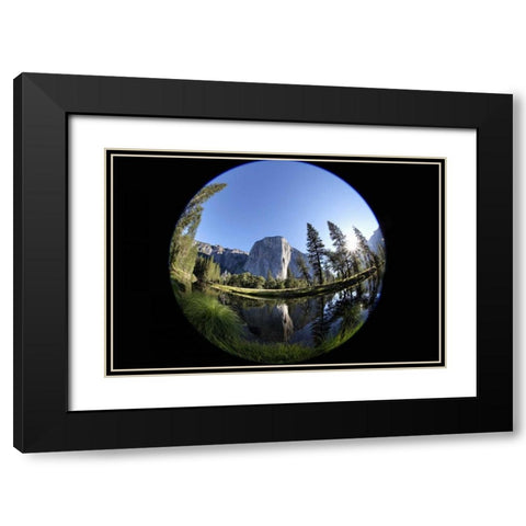 CA, Yosemite Capitan and the Merced River Black Modern Wood Framed Art Print with Double Matting by Flaherty, Dennis