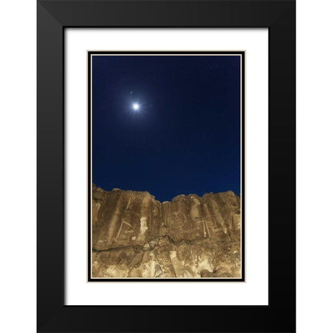 CA, Chalfant Canyon Petroglyph on rock face Black Modern Wood Framed Art Print with Double Matting by Flaherty, Dennis