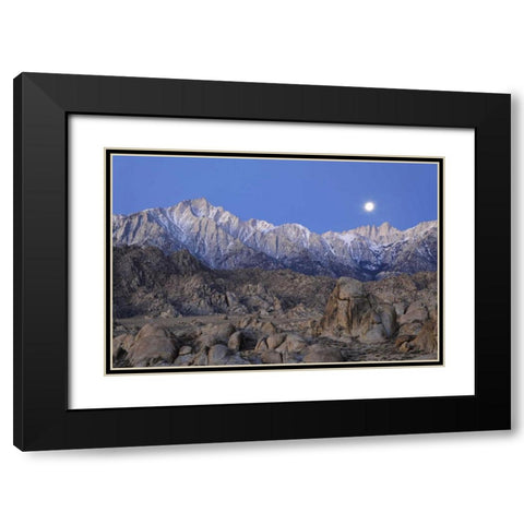 CA, Moonset on Lone Pine Peak and Mt Whitney Black Modern Wood Framed Art Print with Double Matting by Flaherty, Dennis