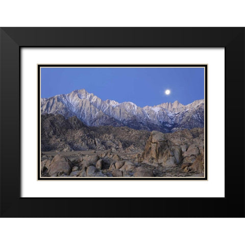 CA, Moonset on Lone Pine Peak and Mt Whitney Black Modern Wood Framed Art Print with Double Matting by Flaherty, Dennis