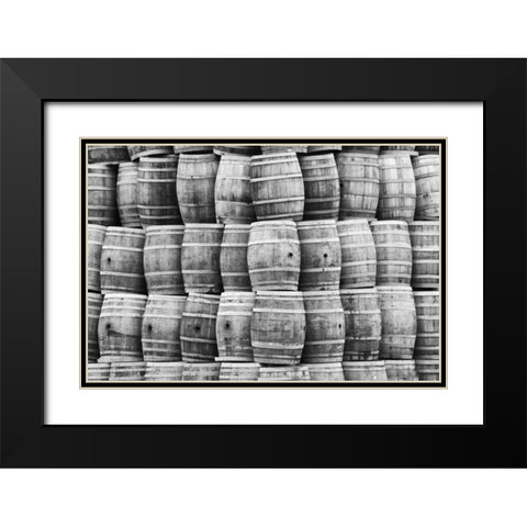 CA, San Luis Obispo Co, Stack of wine barrels Black Modern Wood Framed Art Print with Double Matting by Flaherty, Dennis