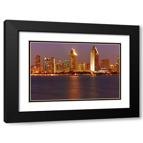 CA, San Diego Downtown skyline from the harbor Black Modern Wood Framed Art Print with Double Matting by Ross, Steve