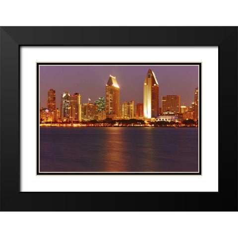 CA, San Diego Downtown skyline from the harbor Black Modern Wood Framed Art Print with Double Matting by Ross, Steve
