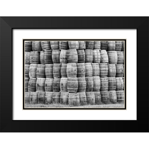 CA, San Luis Obispo Co, Stack of wine barrels Black Modern Wood Framed Art Print with Double Matting by Flaherty, Dennis