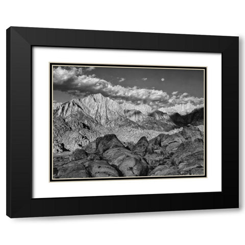 California, Sierra Nevada Moon above Mt Whitney Black Modern Wood Framed Art Print with Double Matting by Flaherty, Dennis