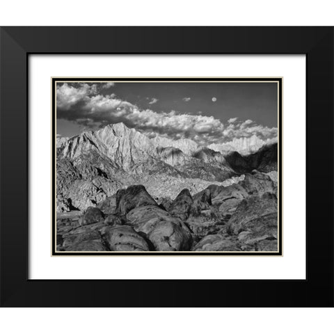 California, Sierra Nevada Moon above Mt Whitney Black Modern Wood Framed Art Print with Double Matting by Flaherty, Dennis