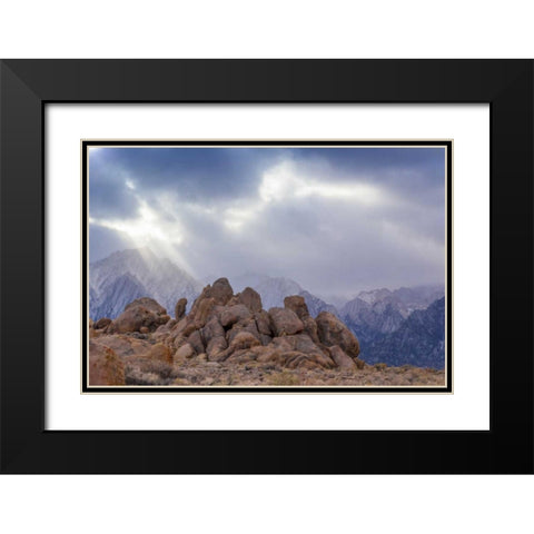 CA, Alabama Hills Clouds over Lone Pine Peak Black Modern Wood Framed Art Print with Double Matting by Paulson, Don