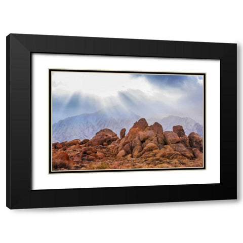 CA, Alabama Hills God rays over Lone Pine Peak Black Modern Wood Framed Art Print with Double Matting by Paulson, Don