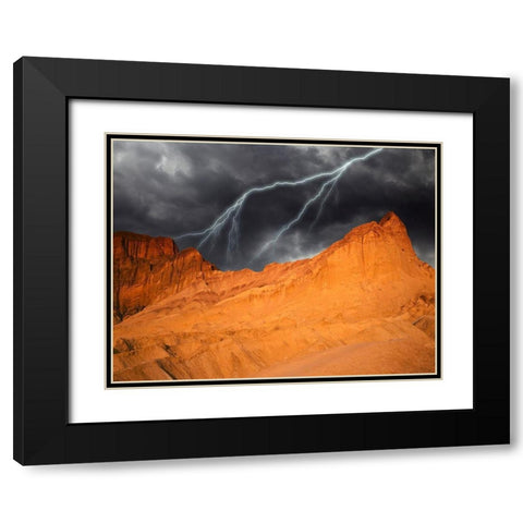 California-Death Valley National Park Composite of lightning over Golden Canyon at sunset Black Modern Wood Framed Art Print with Double Matting by Jaynes Gallery
