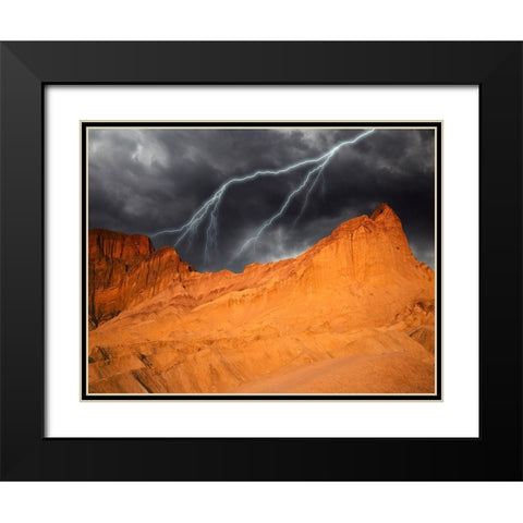 California-Death Valley National Park Composite of lightning over Golden Canyon at sunset Black Modern Wood Framed Art Print with Double Matting by Jaynes Gallery