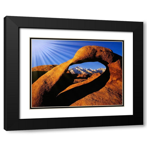 California-Alabama Hills Sun rays and granite arch that frames Lone Pine Peak Black Modern Wood Framed Art Print with Double Matting by Jaynes Gallery