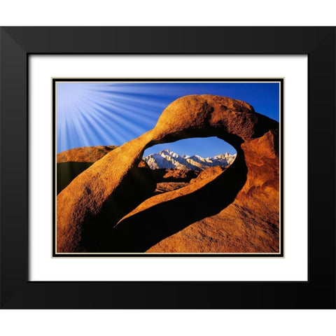 California-Alabama Hills Sun rays and granite arch that frames Lone Pine Peak Black Modern Wood Framed Art Print with Double Matting by Jaynes Gallery