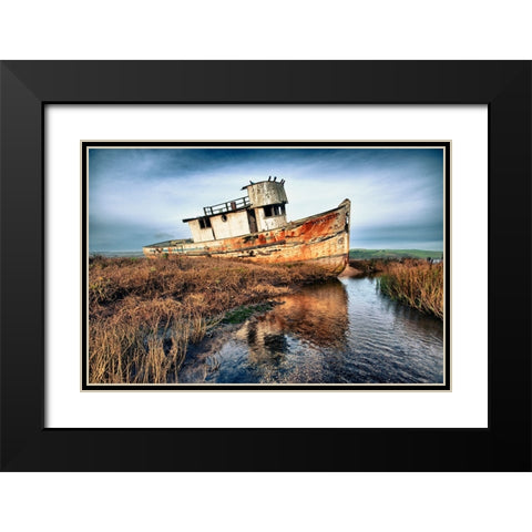 Usa-California Rotting fishing boat near Point Reyes Black Modern Wood Framed Art Print with Double Matting by Sederquist, Betty