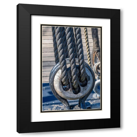 Tarred Nautical rope and pulley-San Francisco-California-USA Black Modern Wood Framed Art Print with Double Matting by Engelbrecht, Jim
