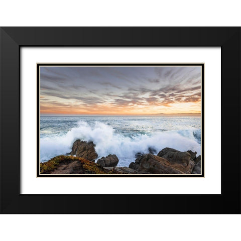 Crashing winter waves on the rocks of Lovers Point in Pacific Grove-Monterey Peninsula-California Black Modern Wood Framed Art Print with Double Matting by Haddad, Sheila
