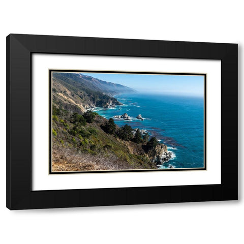 The rugged coastline of Big Sur-California with wisps of fog floating into the hills Black Modern Wood Framed Art Print with Double Matting by Haddad, Sheila