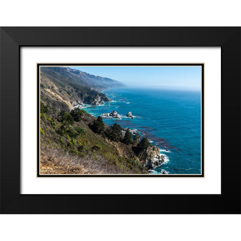 The rugged coastline of Big Sur-California with wisps of fog floating into the hills Black Modern Wood Framed Art Print with Double Matting by Haddad, Sheila