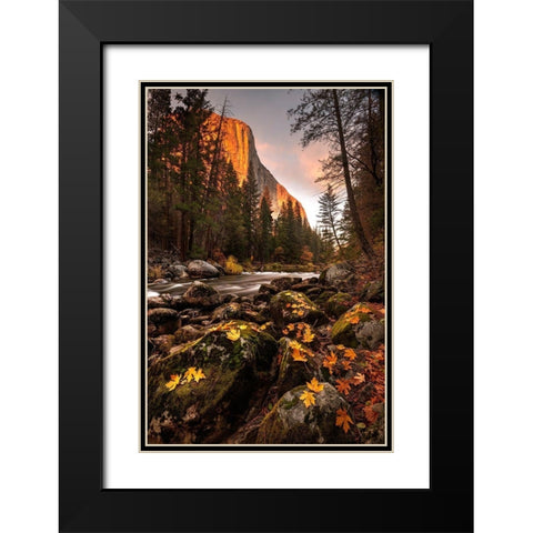 Fall along Merced River in Yosemite National Park-California Black Modern Wood Framed Art Print with Double Matting by SMO