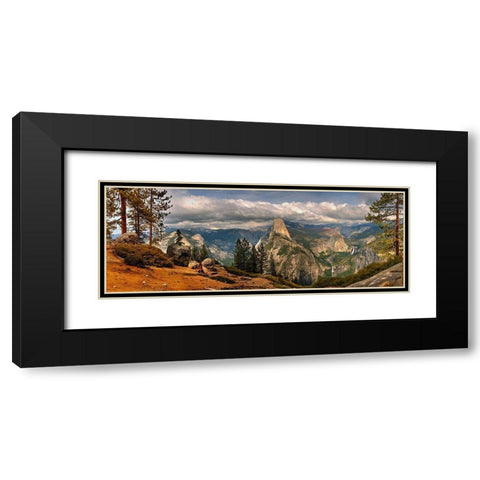 Panoramic view across Yosemite National Park to half dome in California Black Modern Wood Framed Art Print with Double Matting by SMO