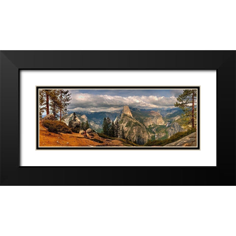 Panoramic view across Yosemite National Park to half dome in California Black Modern Wood Framed Art Print with Double Matting by SMO