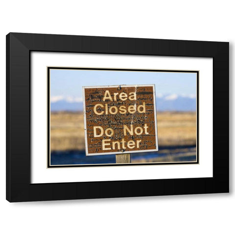CO, An aged warning sign in the Monte Vista NWR Black Modern Wood Framed Art Print with Double Matting by Lord, Fred