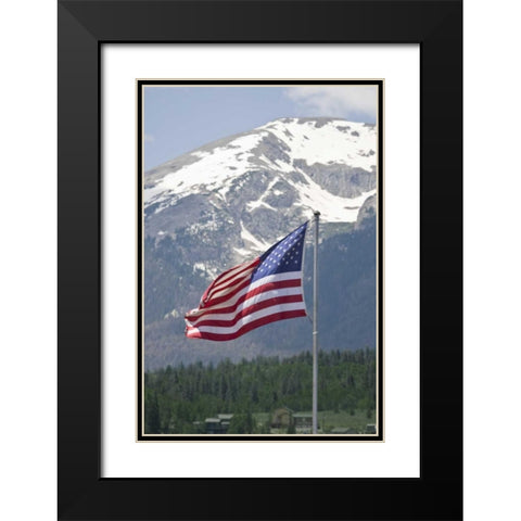 CO, Silverthorne American flag and mountain Black Modern Wood Framed Art Print with Double Matting by Lord, Fred