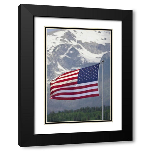 CO, Silverthorne American flag and mountain Black Modern Wood Framed Art Print with Double Matting by Lord, Fred