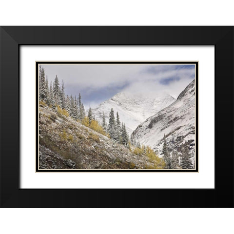 CO, Rocky Mts, Cinnamon Pass Autumn snowfall, Black Modern Wood Framed Art Print with Double Matting by Grall, Don