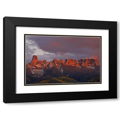 CO, Rocky Mts Chimney Rock and Courthouse Mt Black Modern Wood Framed Art Print with Double Matting by Grall, Don