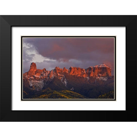 CO, Rocky Mts Chimney Rock and Courthouse Mt Black Modern Wood Framed Art Print with Double Matting by Grall, Don