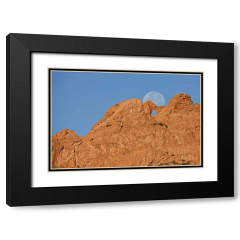 CO, Colorado Springs Moon sets behind formations Black Modern Wood Framed Art Print with Double Matting by Grall, Don