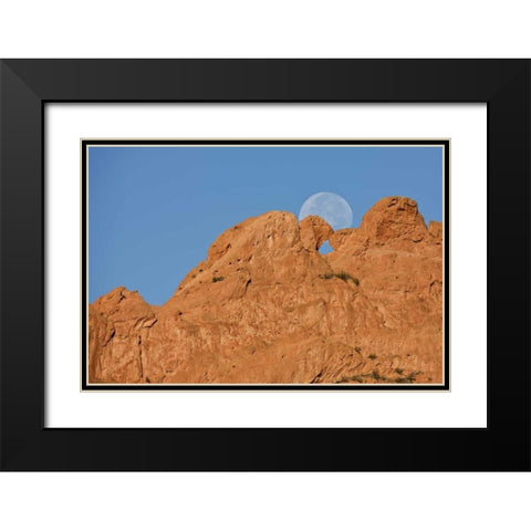 CO, Colorado Springs Moon sets behind formations Black Modern Wood Framed Art Print with Double Matting by Grall, Don