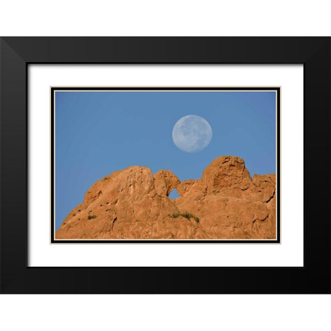 CO, Colorado Springs Moon sets behind formations Black Modern Wood Framed Art Print with Double Matting by Grall, Don