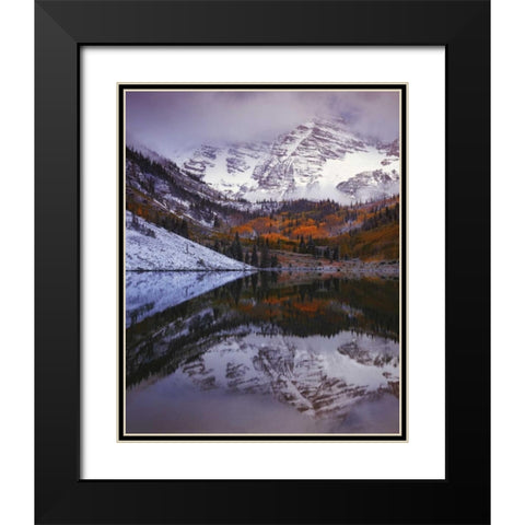 CO, Maroon Bells from Maroon Lake Black Modern Wood Framed Art Print with Double Matting by Flaherty, Dennis