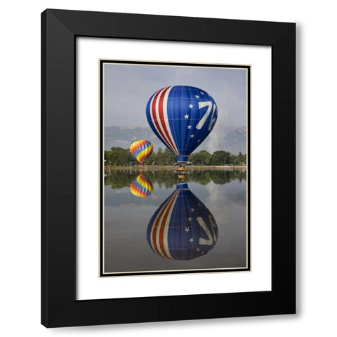 CO Hot air balloons over Prospect Lake Black Modern Wood Framed Art Print with Double Matting by Grall, Don