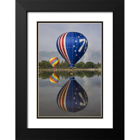 CO Hot air balloons over Prospect Lake Black Modern Wood Framed Art Print with Double Matting by Grall, Don