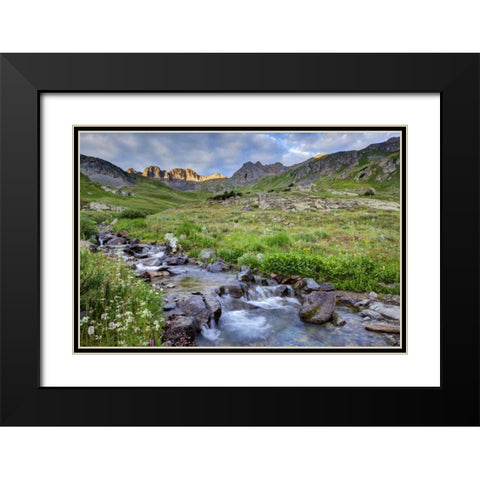 CO, Sunrise on stream in American Basin Black Modern Wood Framed Art Print with Double Matting by Flaherty, Dennis