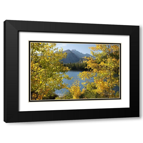 CO, Rocky Mts Bear Lake and Longs Peak, autumn Black Modern Wood Framed Art Print with Double Matting by Bush, Marie