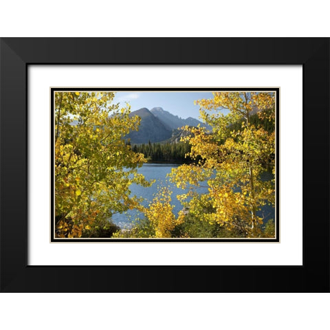 CO, Rocky Mts Bear Lake and Longs Peak, autumn Black Modern Wood Framed Art Print with Double Matting by Bush, Marie