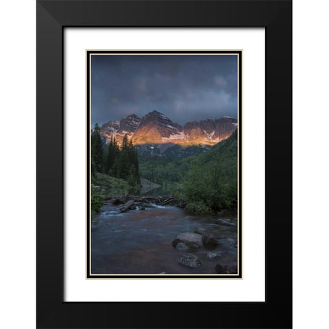 CO, Sunrise clouds on Maroon Bells mountains Black Modern Wood Framed Art Print with Double Matting by Grall, Don