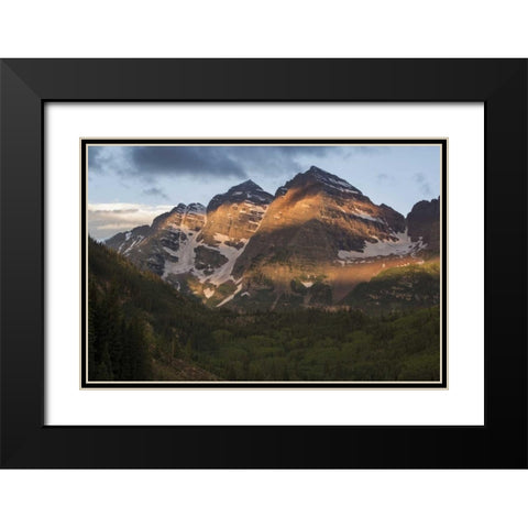 Colorado Sunrise on Maroon Bells mountains Black Modern Wood Framed Art Print with Double Matting by Grall, Don