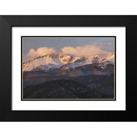 CO, Pike NF Clouds over Pikes Peak at sunrise Black Modern Wood Framed Art Print with Double Matting by Grall, Don